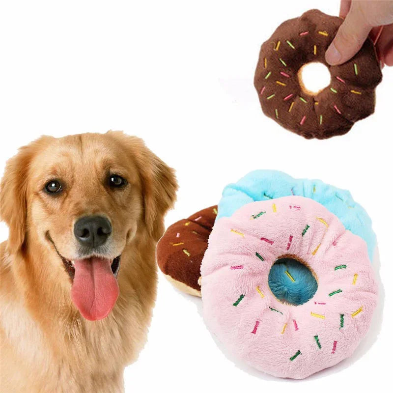 Cão macio donuts de pelúcia brinquedos para cães de estimação mastigar brinquedo bonito filhote de cachorro — foto 3