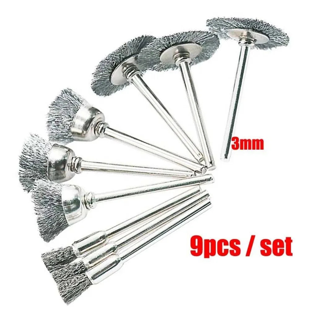 Conjunto de 9 escovas de aço para ferramenta rotativa haste 3mm — foto 2