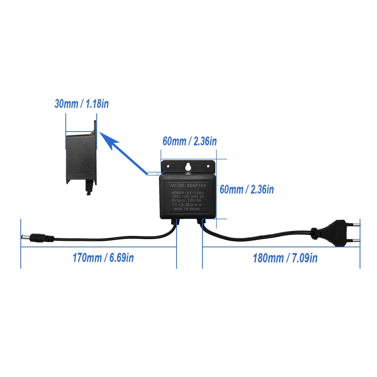 2 pçs dc12v 2a ue plug adaptador de alimentação à prova dwaterproof água preto para cctv vigilância segurança — foto 2