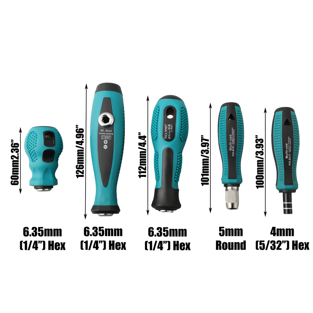 Round Adapter Screwdriver Handle, chave de fenda Bit, Hand Shank Holder, Multi Purpose, 6.35mm, 4mm, Hex 5mm — foto 6