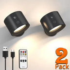 Led cabeça dupla lâmpada de parede controlo toque remoto 360 rotativo recarga usb sem fio portátil luz — foto 2
