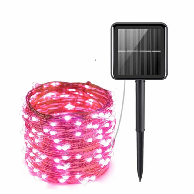 7m/12m/22m/32m led luz solar ao ar livre jardim luz da corda de fadas led - 7M 50LED 1 unidade rosa — foto 1