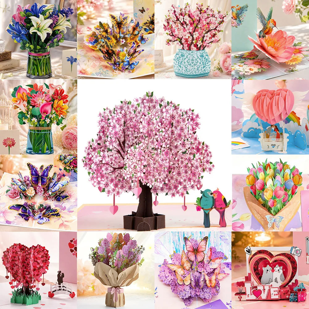 3d pop up flor cartões de casamento cartão aniversário ação de graças dia dos namorados presente — foto 1