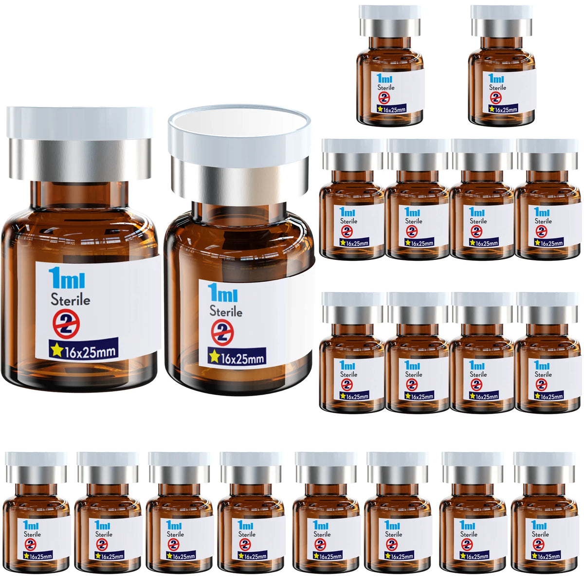 Frascos de Vidro Estéreis Selados com Tampa de Borracha e Tampa de Alumínio Plástico - Amber 2ml 20 unidades — foto 4
