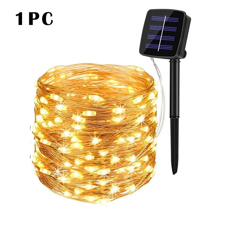 32m solar led luz ao ar livre festão lâmpada jardim luz de fadas corda led - 7m50LED 1 unidade branco quente — foto 2