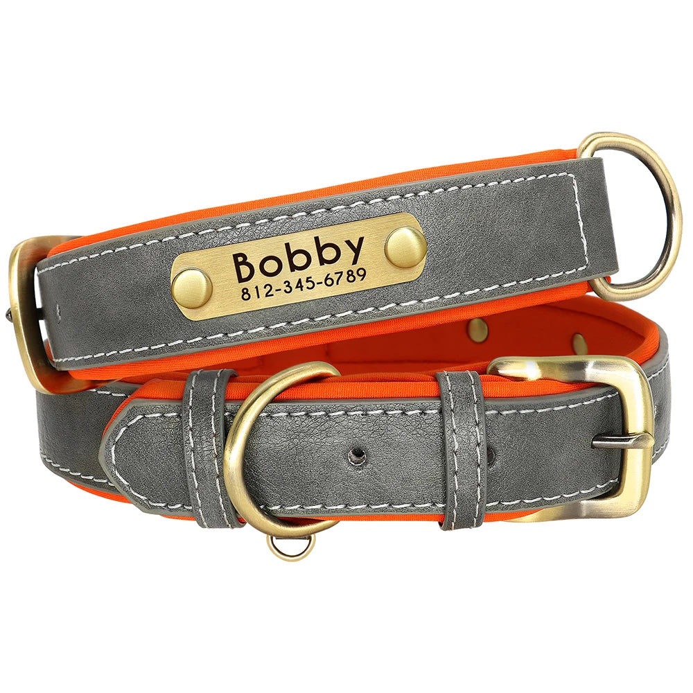 Coleira de couro personalizada para cães, conjunto de coleira de couro acolchoada macia para cães pequenos — foto 1