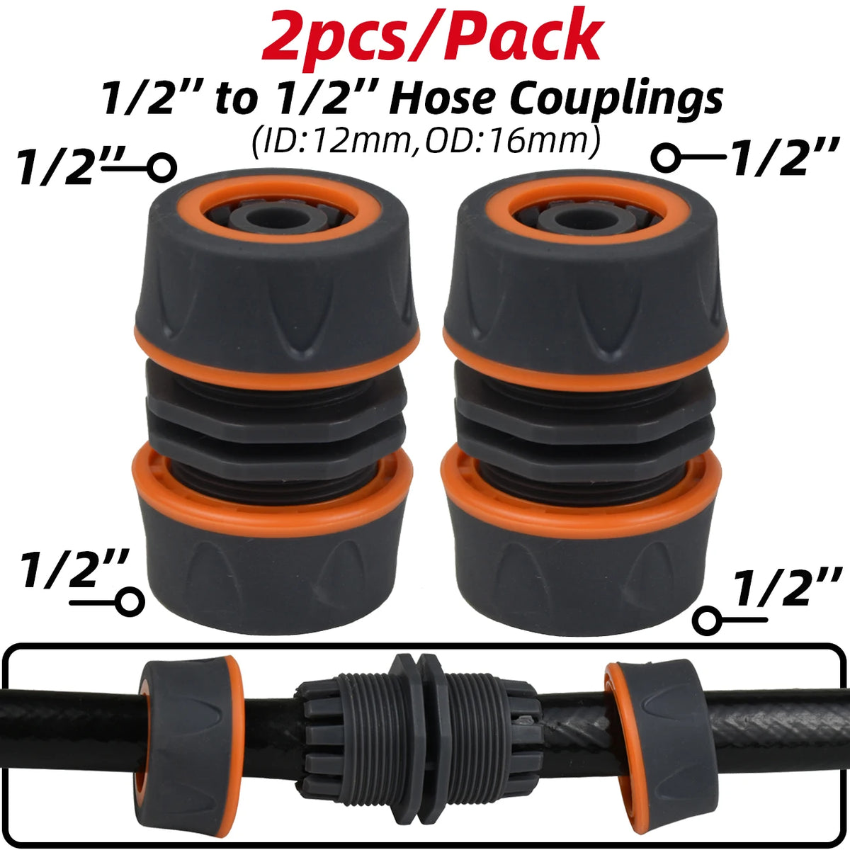 2 peças 1/2 3/4 adaptador de mangueira de jardim 16mm conector rápido plugue de parada acoplador junta — foto 2