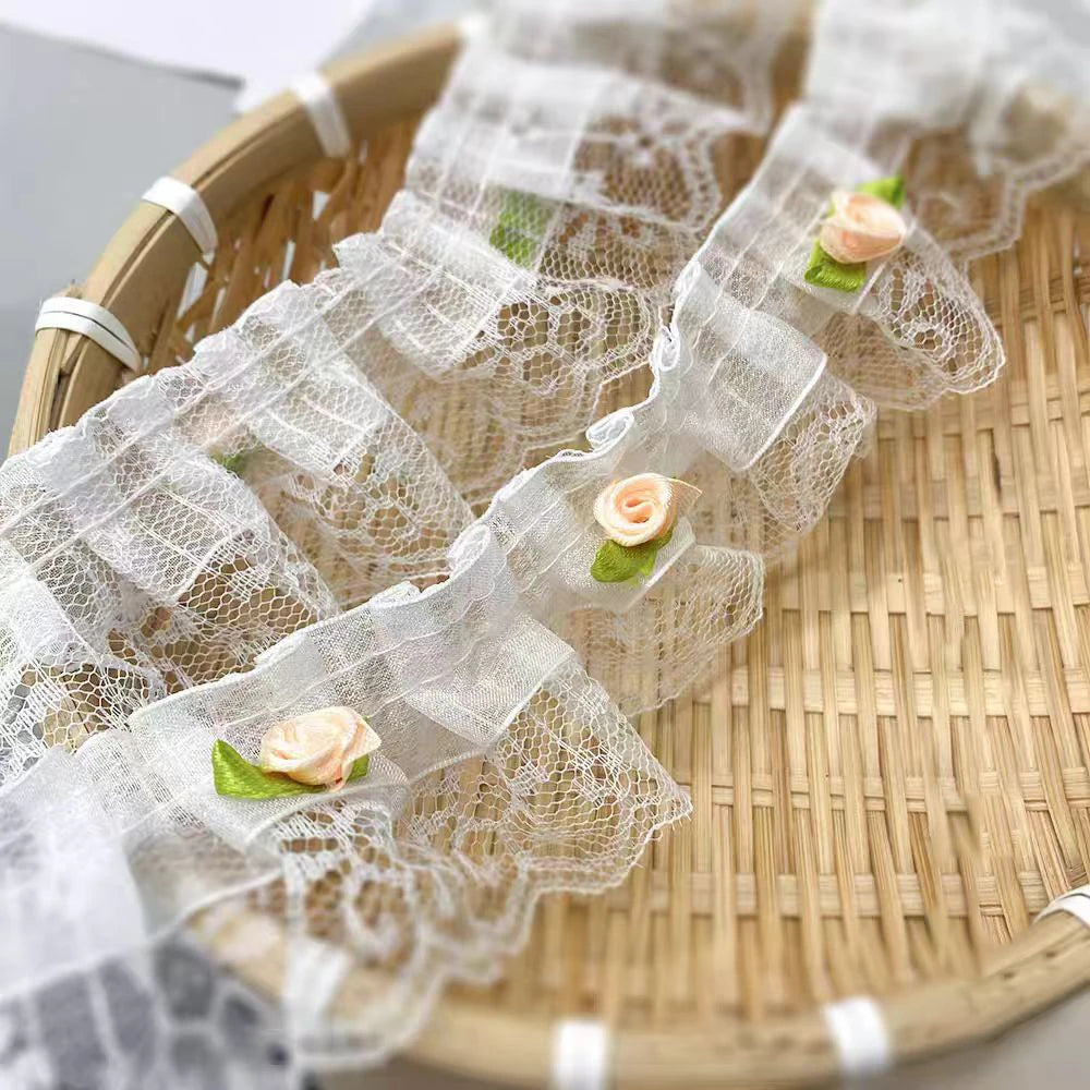 1 jarda rosa arco bordado renda tecido guarnição diy acessório de decoração de roupas 5cm de largura — foto 1