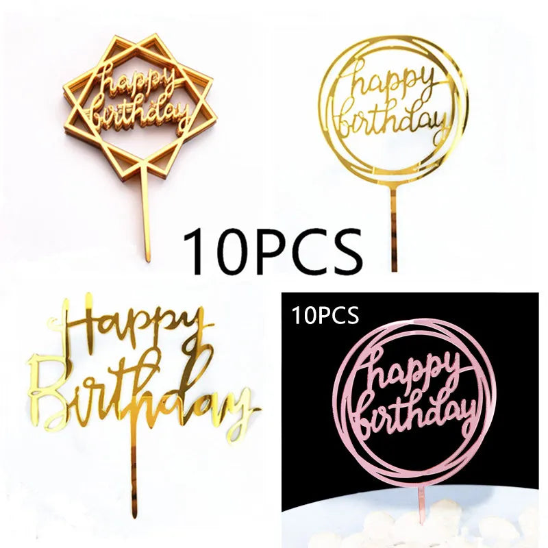 10 Peças de Topper de Bolo em Ouro Rosa com Design Simples em Prata e Preto — foto 3