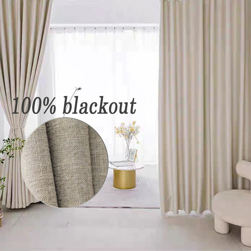 Linho cortinas blackout para sala de estar quarto alta qualidade completa sombreamento decoração luxo moderno — foto 2