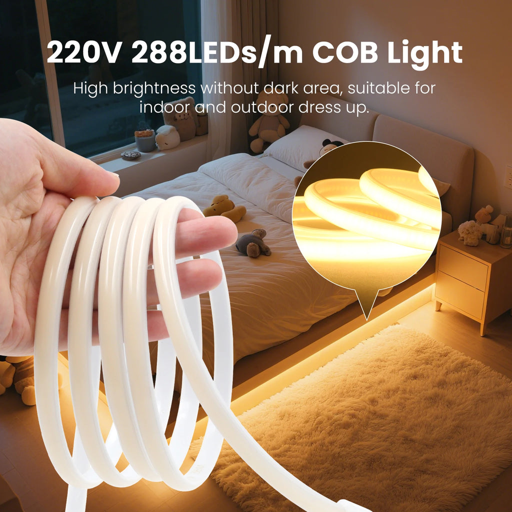 Fita LED COB 220 V com dimmer, 288 LED/m, 0,5 m — foto 6