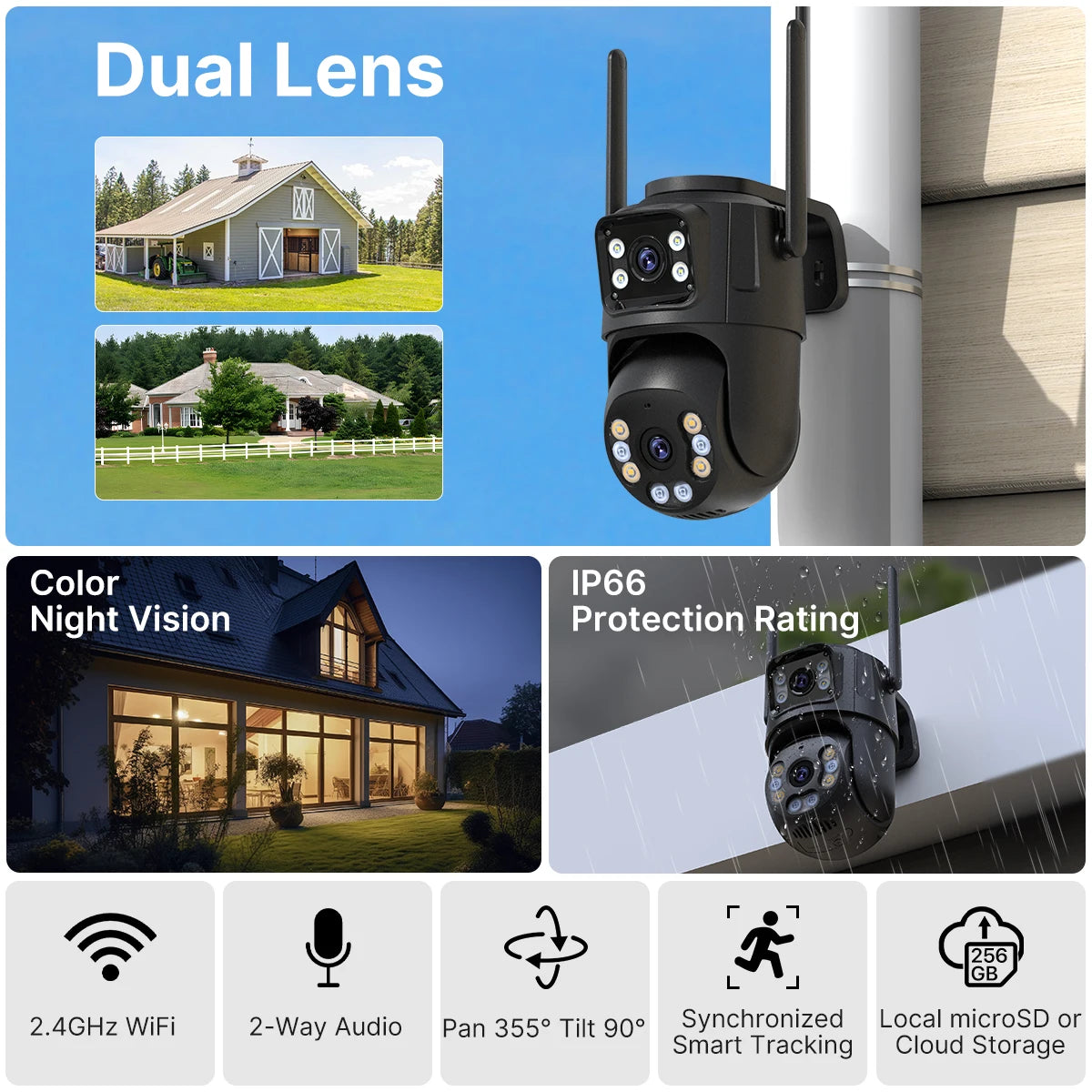 4k 8mp hd wifi câmara ptz ao ar livre 4mp lente dupla ecrã ai rastreamento automático câmara ip cctv áudio — foto 2