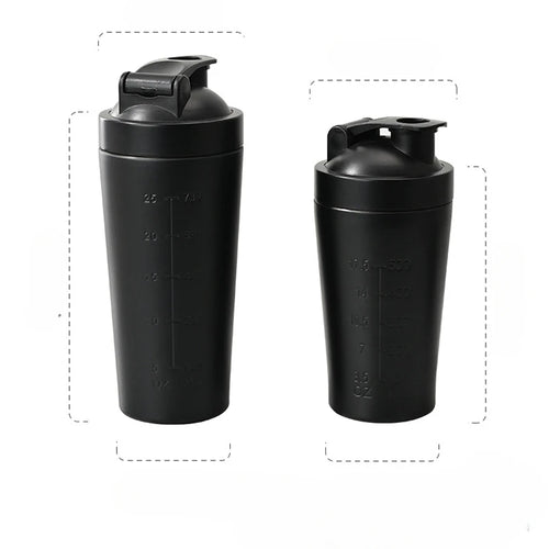 1 pçs de aço inoxidável proteína em pó shaker garrafa com escala bola à prova vazamento para ginásio fitness — foto 1