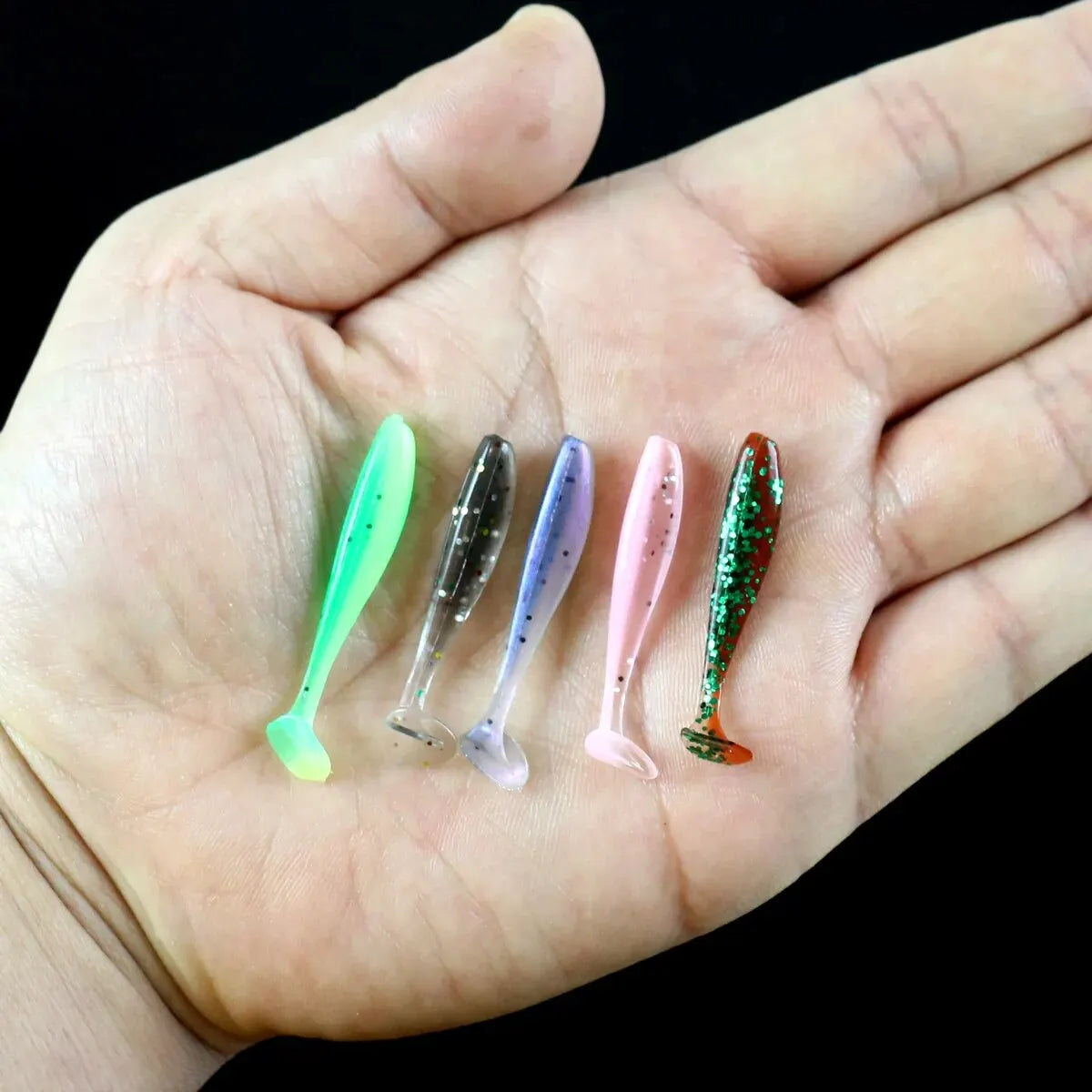 50 pçs mini iscas de pesca macias, isca de minhoca t-tail, isca artificial de silicone — foto 2
