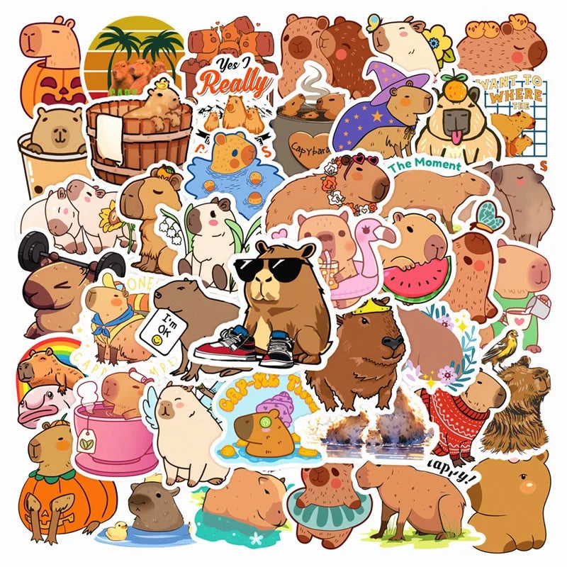 10/30/50PCS Adesivos de PVC de Capivara Fofos para Decoração Estética, Scrapbooking, Caderno de Desenho — foto 2