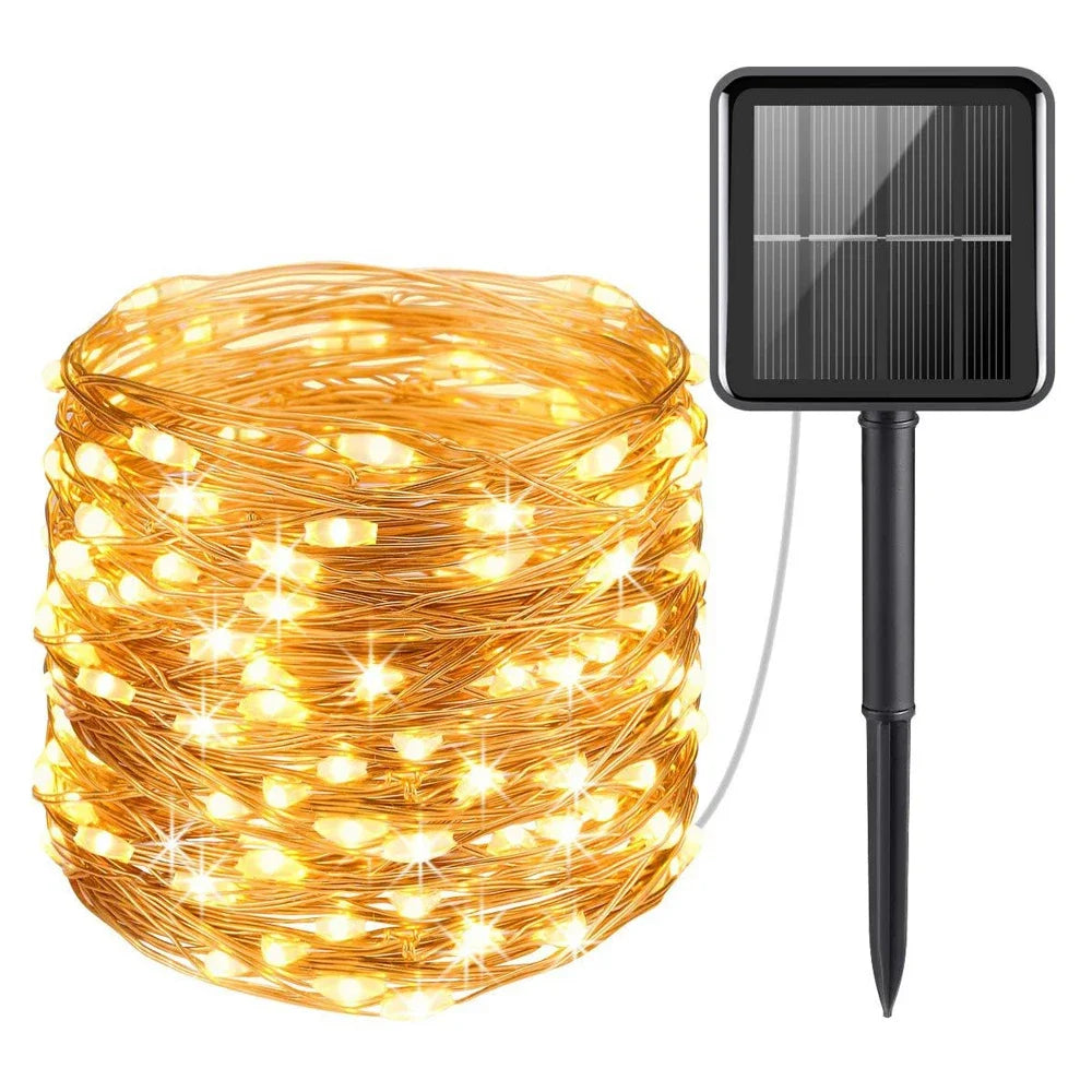 Luz solar led ao ar livre jardim luz da corda de fadas led cintilação lâmpada à prova - Quente 6m 50led — foto 1