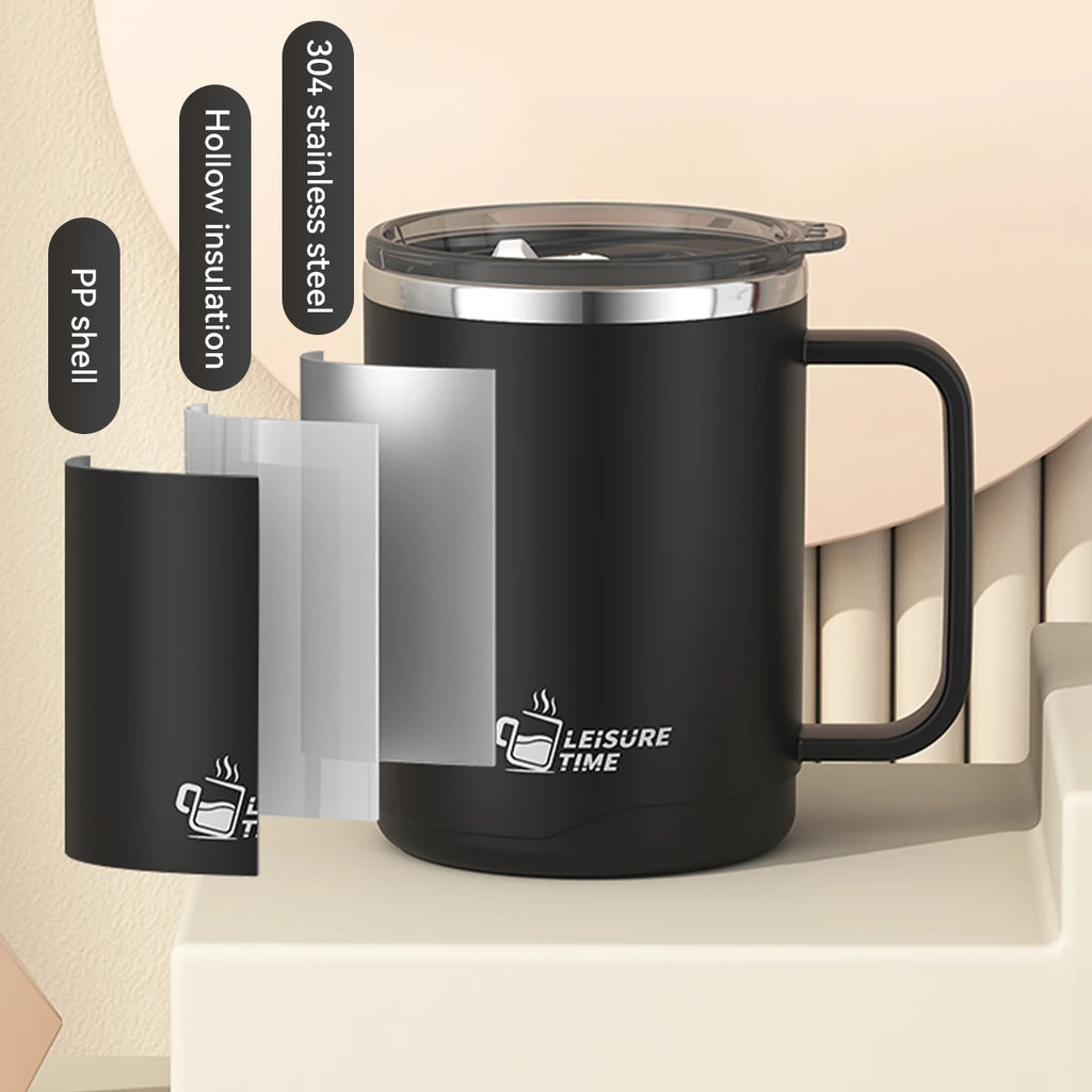 304 Parede Dupla De Aço Inoxidável Isolada Caneca De Café Com Alça Copo De Água Selado Portátil Copo Beber — foto 5