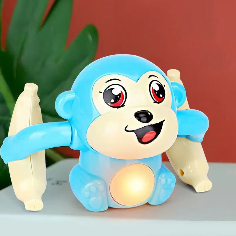 1 brinquedo do bebê macaco de rolamento elétrico luz música quebra-cabeça som prompt macaco brinquedo - Azul — foto 2