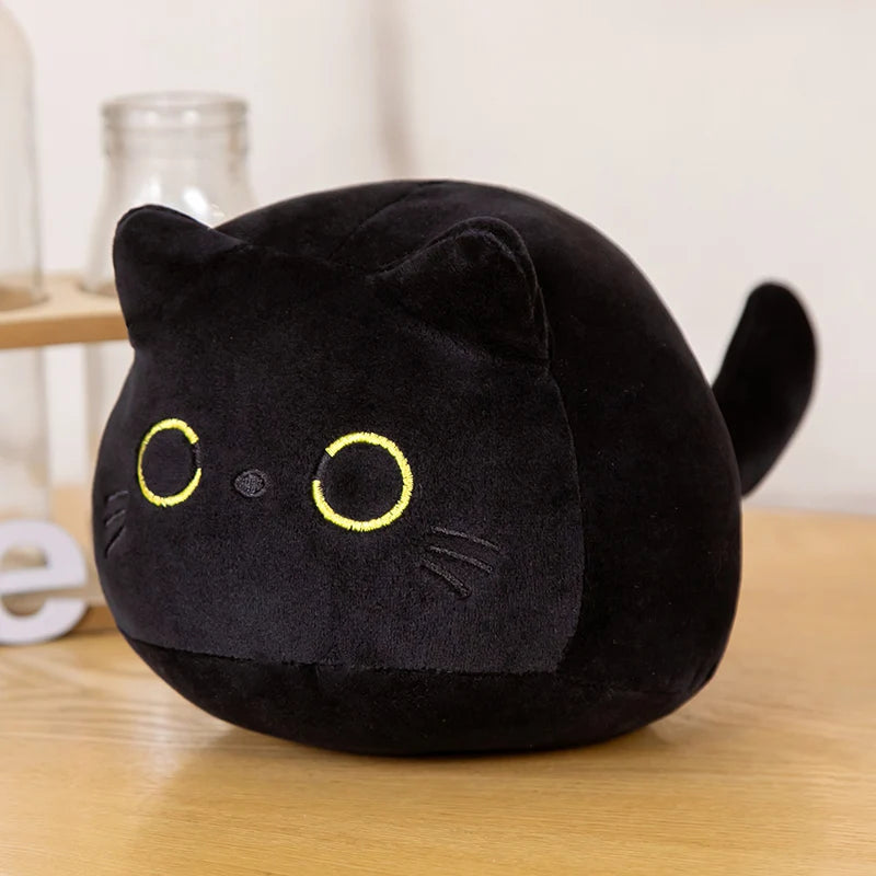 7/11/20cm kawaii pequeno fofinho gato preto boneca de pelúcia dos desenhos animados recheado bola redonda — foto 1