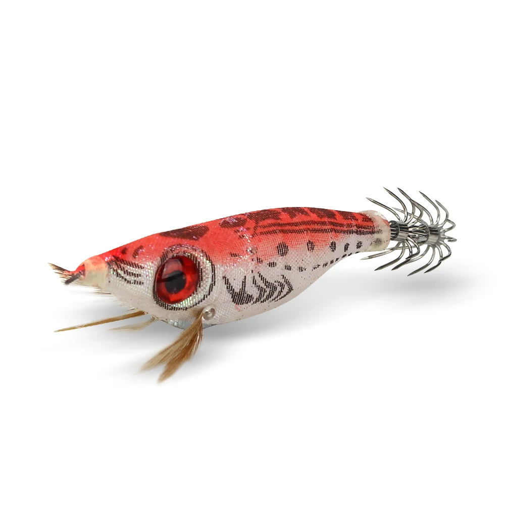 5 pçs 9g/10cm isca de pesca chumbo chumbada lula gabarito gancho conjunto camarão de madeira artificial polvo — foto 1