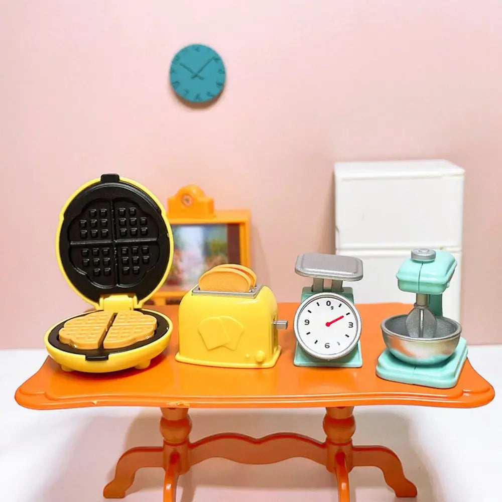 Diy casa de bonecas urso biscoitos 1/12 móveis em miniatura torradeira forno misturador escala eletrônica — foto 2