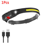 1 5 pacote farol usb recarregável led sensor lanterna xpe + cob tocha acampamento à prova - 1 unidade — foto 2