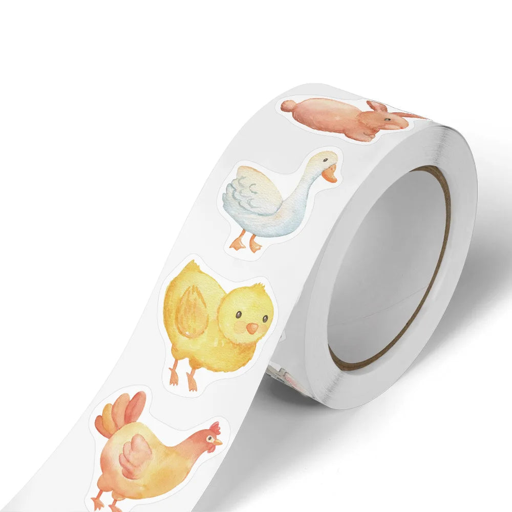1 rolo de 500 adesivos de animais de fazenda não padrão 2.5cm/1.0 ''bricolagem presente decoração recompensa — foto 2