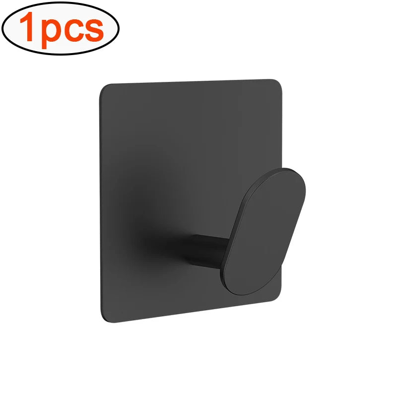 4/1 pçs de aço inoxidável casa de banho robe ganchos adesivo gancho de parede suporte - Preto-1 unidade — foto 2