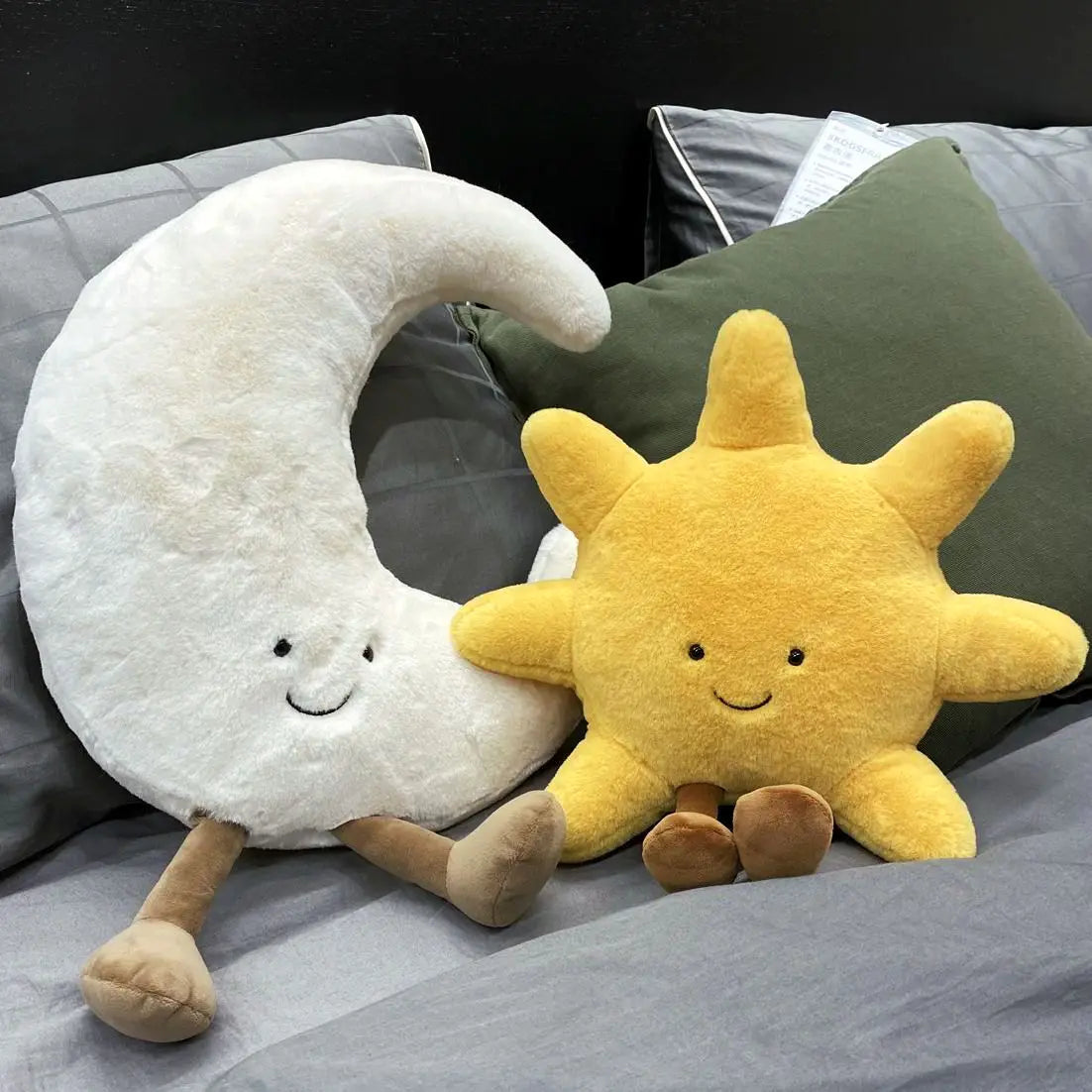 Adorável sorriso rosto lua branca amarelo sol plushie recheado bonito dos desenhos animados tempo brinquedo — foto 2