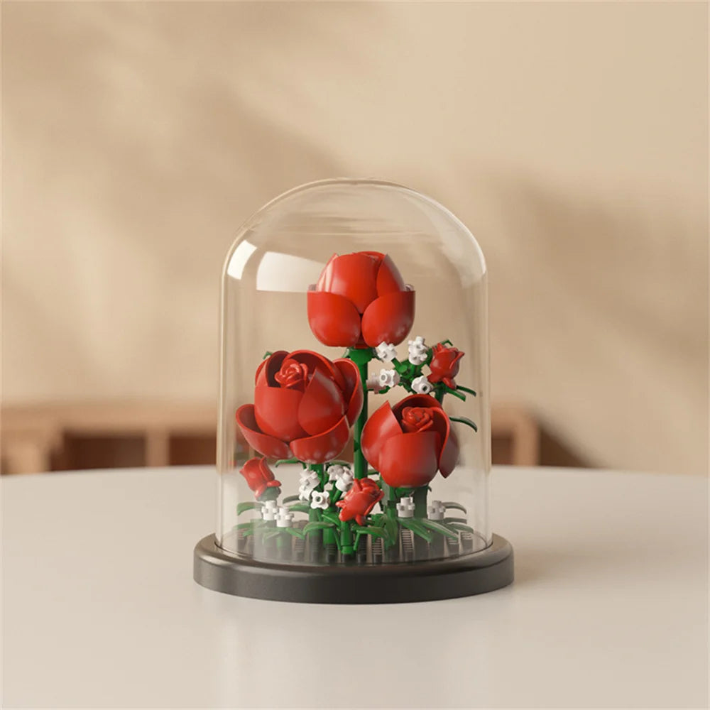 Moc buquê eterno rosa blocos de construção flor conjunto 3d diy buquê eterno caixa exibição tijolo brinquedo — foto 3