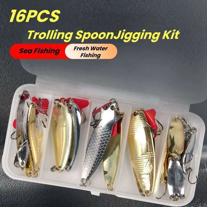 Kit de Iscas de Pesca com 16 Peças, Conjunto de Iscas de Metal para Trolling e Jigging — foto 4