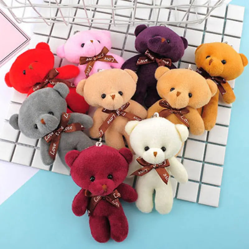 10 unidades/pacote 12cm mini gravata borboleta urso de pelúcia pingente brinquedo de pelúcia colorido pelúcia — foto 2