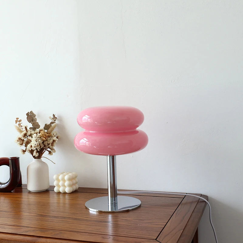 Macaron lâmpada de mesa vidro tricromático escurecimento sala estar atmosfera lâmpadas proteção para os olhos — foto 1