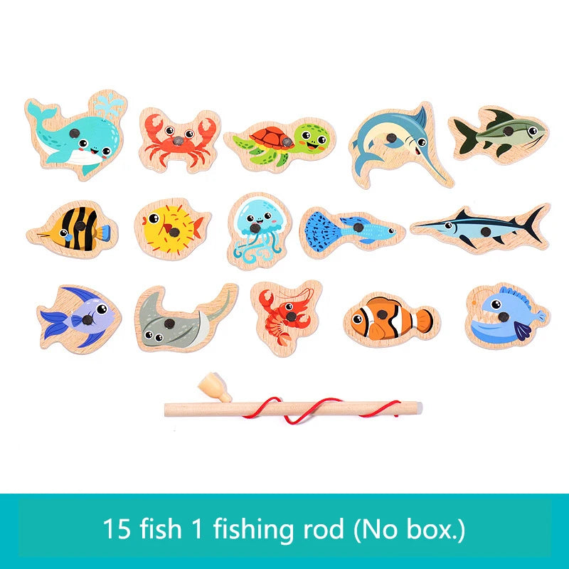 Montessori brinquedos de pesca magnética de madeira vida marinha cognição jogos de peixes brinquedo educativo — foto 1