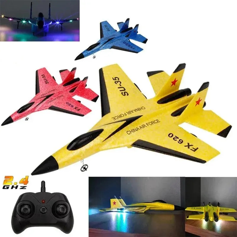 Su35 rc avião fx620 fx820 2.4g comando modelo voador planador avião com luzes led aeronaves brinquedos — foto 2