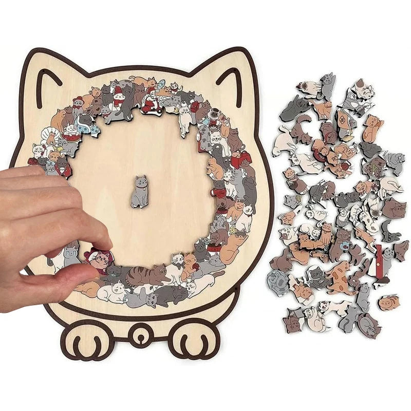 Quebra-cabeça de gato de madeira colorido, quebra-cabeça exclusivo em forma de animal para decoração de casa — foto 2
