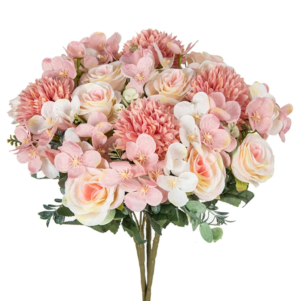 Flores artificiais rosa crisântemo seda buquê de noiva casamento ao ar livre arco festival casa sala vaso — foto 1