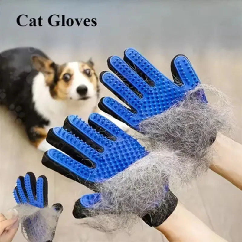 Luva Removedora de Pelos para Cães e Gatos, Escova Massageadora para Higiene e Limpeza - Azul esquerdo — foto 4