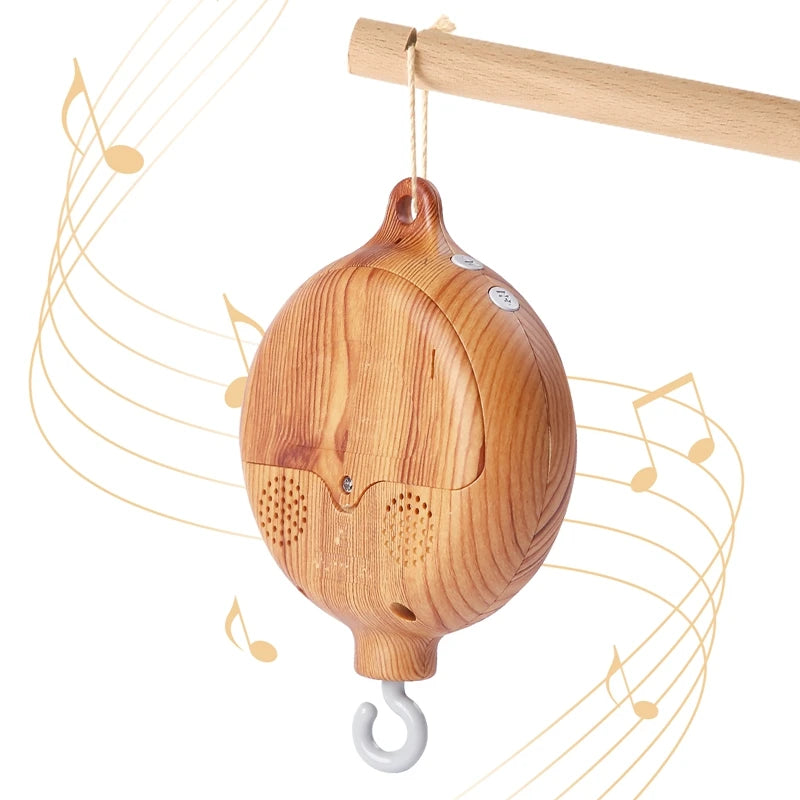 Caixa de música giratória para recém-nascidos, berço de bebê, imitação de madeira, chocalho pendurado — foto 2