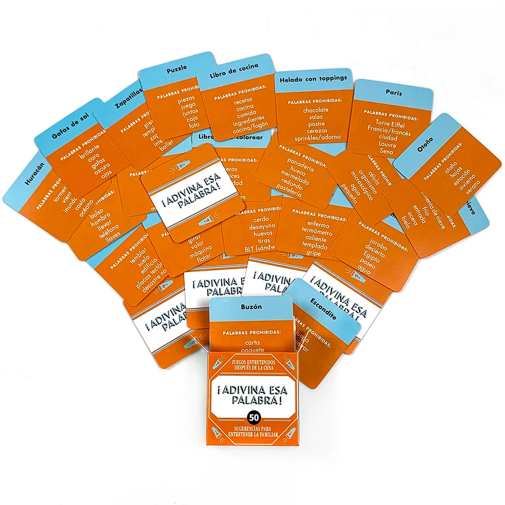 Cartas de jogo de tamanho mini espanhol Nome que palavra! 50 peças jogo de cartas jogo de cartas de reunião — foto 1