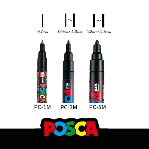 1 pçs japão posca marcador caneta PC-1M/3m/5m pop cartaz graffiti marcador acrílico permanente branco preto — foto 2