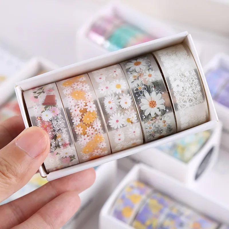 5 rolos kawaii transparente adesivo fita diy material decorativo fita sketchbook adesivos material escolar — foto 1