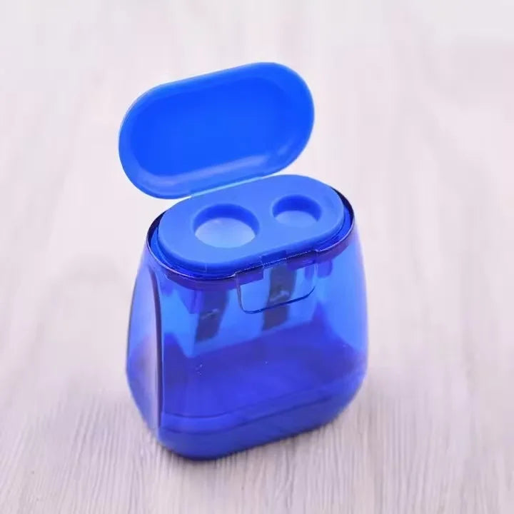 Apontador De Lápis De Cor De Plástico Transparente, Esboço De Furo Duplo, Geométrico, Manual, Estudante - Azul — foto 1