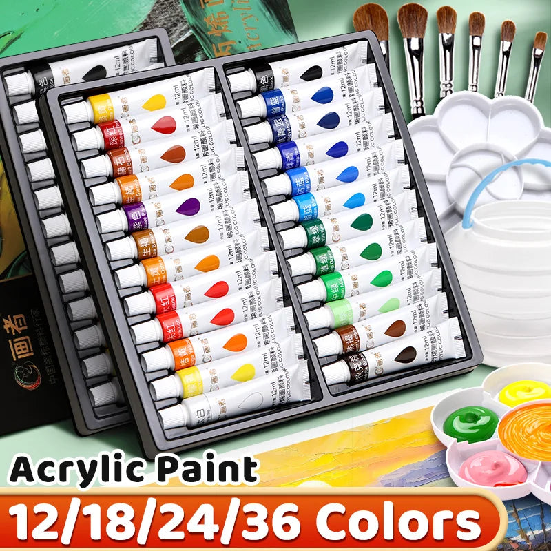 Conjunto de pintura acrílica vibrante, 12/18/24/36 cores, 12ml/0.42oz, kit de pintura acrílica para papel — foto 2