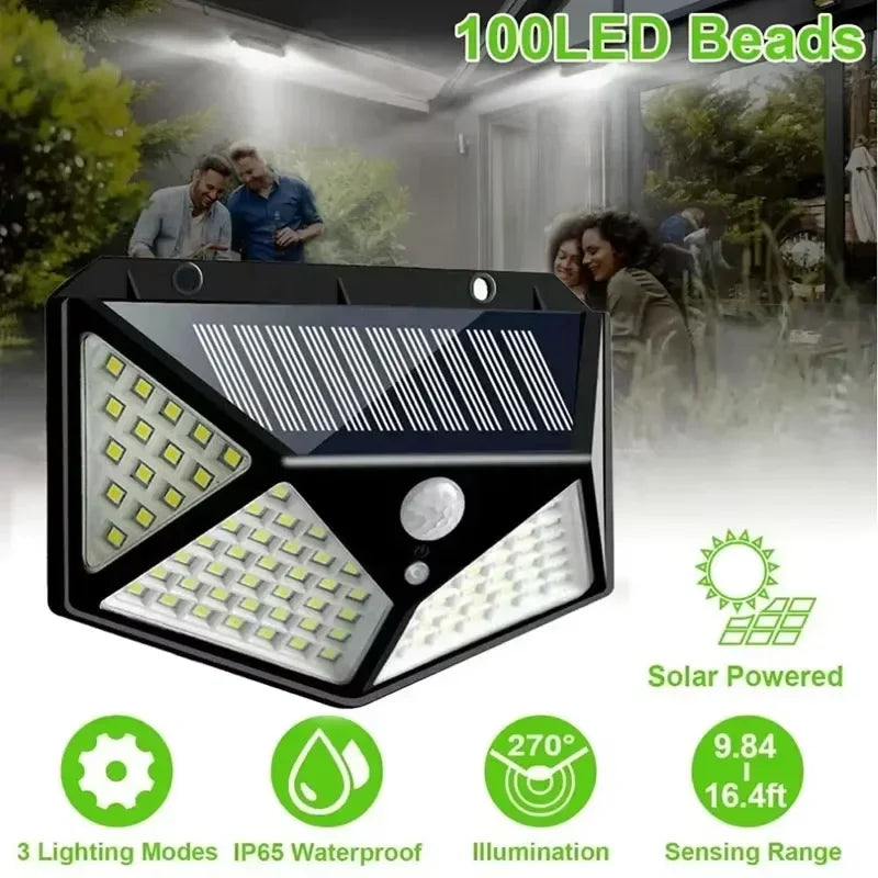 1/2/4/6 pçs 100 luzes de parede led ao ar livre lâmpada solar pir sensor movimento movido a energia solar luz — foto 2
