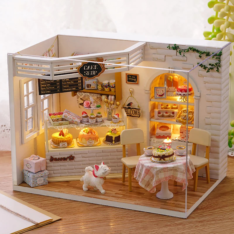 Gatinho mini casa de boneca 3d quebra-cabeça montagem modelo kit construção criativo quarto decoração — foto 5