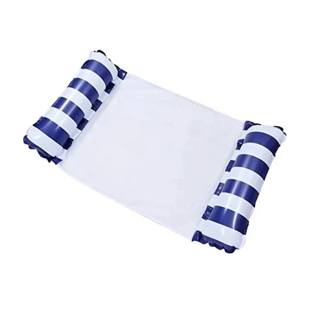 Rede flutuante insuflável para piscina e água - Às riscas azul — foto 1
