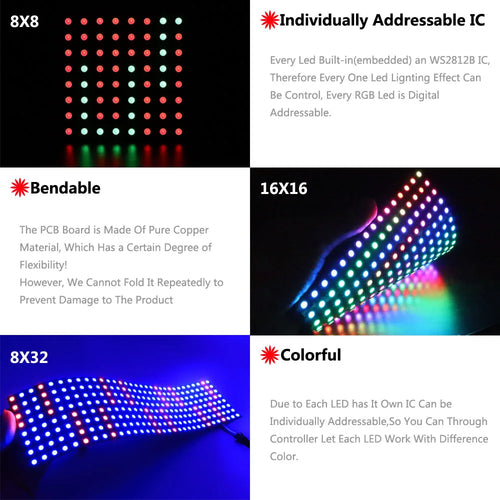1-10 pces ws2812b rgb flexível 4x12 8x8 16x16 8x32 pixel led painel matriz módulo - 4X12 Led Panel 2 unidades — foto 3