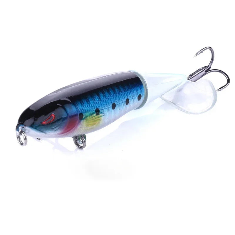 1 pçs 10cm 14cm topwater spinner isca de pesca popper lápis artificial isca dura hélice rotativa cauda — foto 1