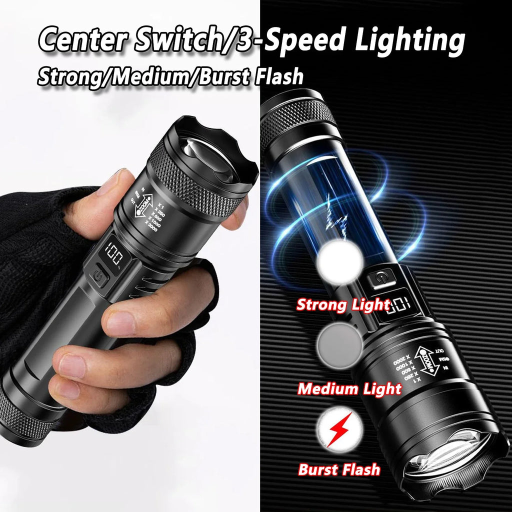 Lanterna LED recarregável com zoom e display LCD, 2 unidades — foto 5